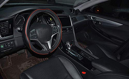 Microfiber Leather Car Steering Wheel Cover, Soft Padding, Durable, No Smell, Universal 15 Inch Steering Cover, Anti-Slip Embossing Pattern A, Black with Red Line - color: Red Line