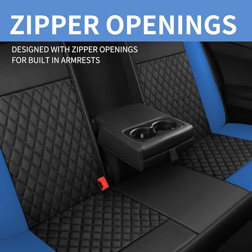 HChengkikz Blue Car Seat Covers, Breathable and Waterproof Seat Cover Full Set, PU Premium Universal Fit Automotive Airbag Compatible for Cars Sedans SUVs Vans and Trucks (Full Set, Black + Blue) - color: N1 Black Blue, size: Full Set