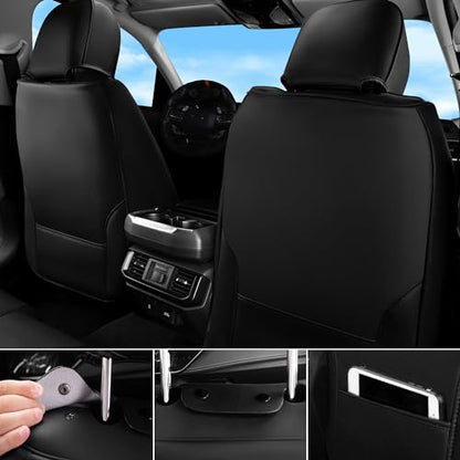 CAR PASS Nappa Leather Seat Covers, Breathable Waterproof Car Seat Covers Full Set, Luxury Leather Front and Back Seats Full Coverage, Universal Fit SUV Pick-up Truck Sedan Automotive(Black Purple) - color: Black Purple, size: Full Set Full Coverage