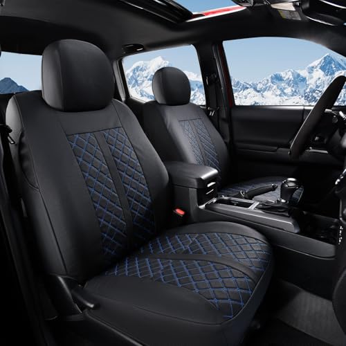 Truckiipa Tacoma Leather Seat Covers Front Pickup Truck Seat Covers Custom Fit for 2005-2015 Toyota Tacoma Double Crew Cab, Front Pair, Black&Blue - color: Front Pair/Black&Blue, size: Tacoma 2005-2015