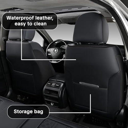 Black Universal Car Seat Covers Premium Nappa Leather with Lumbar Support Waterproof Full Set Non-Slip Contoured Fit Airbag Compatible Fits Most Vehicles Easy to Clean and Install - color: A_Black