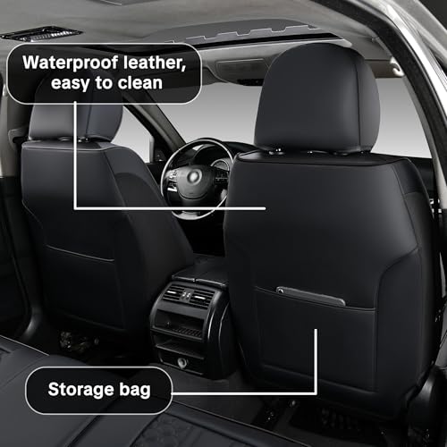 Black Universal Car Seat Cover, Waterproof Leather, Lumbar Support | Compatible with over 7,200+ Vehicle Models - color: A_Black