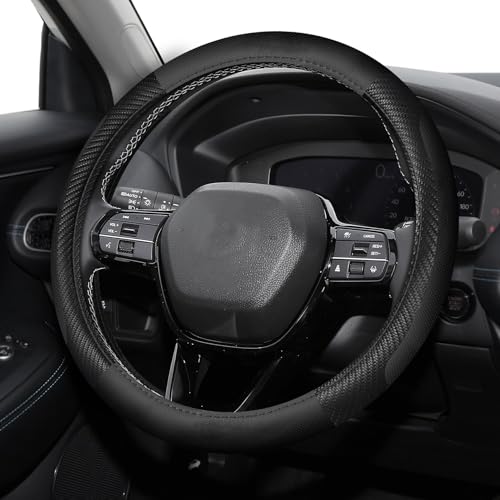 Elastic Stretch Steering Wheel Cover, Steering Wheel Accessories, Breathable Leather Car Wheel Cover Protector, 15 Inch Anti-Slip Comfortable Auto Accessories for Women (Black) - color: Black