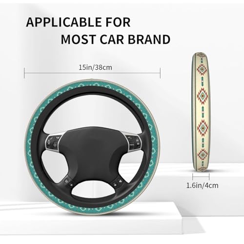 Rustic Western Aztec Steering Wheel Cover for Women Men with 2 Pcs Car Coasters, 15 Inches Neoprene Anti-Slip Cute Universal Car Accessories Protective Cover for Vehicle - color: Rustic Western Aztec