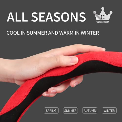 Luxury Suede Steering Wheel Cover for Cars, Soft Leather Padded Wheels Cover for Sedan, SUV, Thin Car Handle Cover, Universal Fit, Anti Slip, 14.75-15.15in, Black