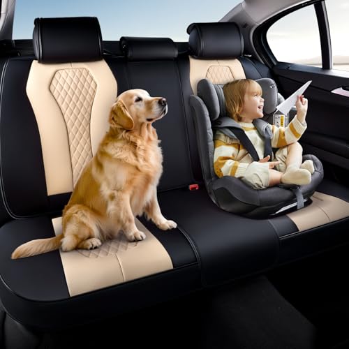Coverado Car Seat Covers, Back Car Seat Cover, 3-Pieces Leather Seat Cover, Luxury Car Seat Cushion, Luxury Seat Cover Seat Protector Universal Most Cars Trucks SUV - color: Black/Beige