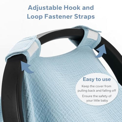 SERAPHY 100% Muslin Cotton Car Seat Cover Baby, Universal Carseat Covers, Breathable Baby Car Seat Canopy for Boys Girls, Soft Infant Car Seat Cover for Summer —Blue - color: Blue
