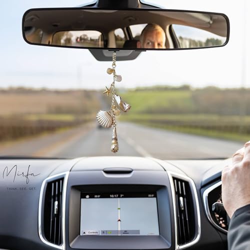 Car Rearview Mirror Charm, Beach Seashell Hanging Decor, Boho Coastal Starfish Ornament