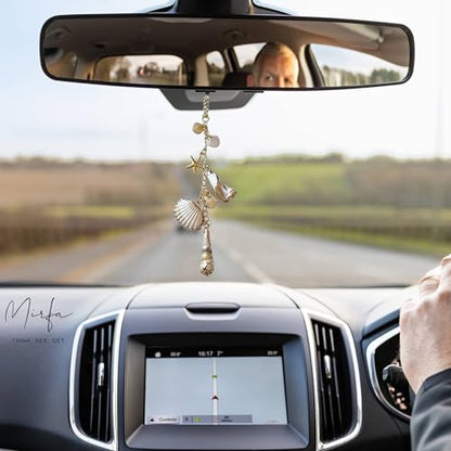 Car Rearview Mirror Charm, Beach Seashell Hanging Decor, Boho Coastal Starfish Ornament
