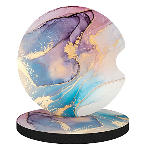 Aiawoxc Car Cup Holder Coasters, 2 Pack Universal Auto Anti Slip Insert Coaster with A Finger Notch, Cute Car Assecories for Women Men, Cup Mat for Most Interior, Purple Ink Marble - color: Purple Ink Marble, size: Rubber