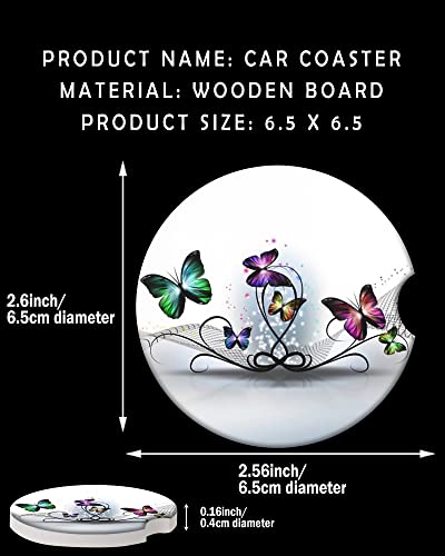 2 Pack Universal Ceramic Car Coasters Colorful Butterflies Abstract,Ceramic Stone with A Finger Notch for Easy Removal of Car Cup Holder Coaster - color: Colorful Butterflies Abstract