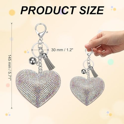 PATIKIL Rhinestone Keychains for Women, Cute Bling Heart Shape Purse Charm for Bag Handbags Car Keys - color: White-gray White Ab