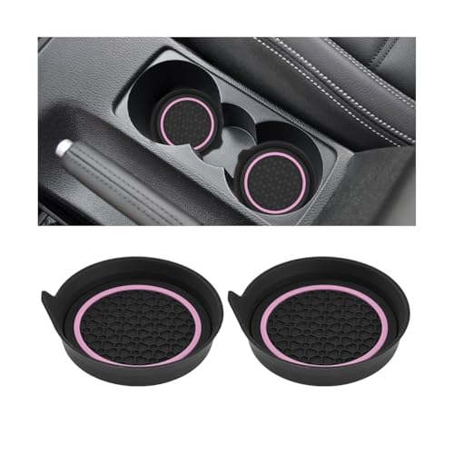 2PCS Car Cup Holder Coaster, Silicone Non-Slip Vehicle Cup Recessed Mats, Waterproof ＆ Sift-Proof Automotive Interior Insulation Drink Insert Pads, Universal Fit (Pink/Black) - color: Pink/Black