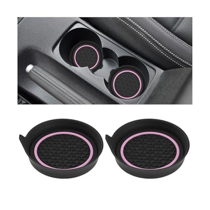 2PCS Car Cup Holder Coaster, Silicone Non-Slip Vehicle Cup Recessed Mats, Waterproof ＆ Sift-Proof Automotive Interior Insulation Drink Insert Pads, Universal Fit (Pink/Black) - color: Pink/Black