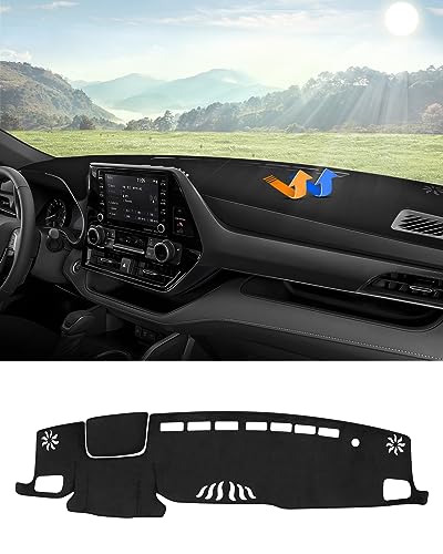 Autorder Dashboard Cover Mat for Toyota Highlander 2020 2021 2022 2023 2024 2025 2026 Accessories Dash Cover Flannel Dash Mat Sunshade Glare UV Rays Protector(Compatible with or Without Display) - size: 2020-2026 Toyota Highlander