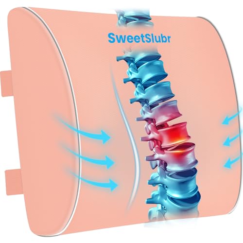 SweetSlubr Lumbar Support Pillow for Office Chair, Car & Gaming Chair, Ergonomic Memory Foam Cushion for Back Comfort,Zoned Back Support, Double Adjustable Straps,Breathable Washable Cover(Pink,Large) - color: Pink, size: X-Large