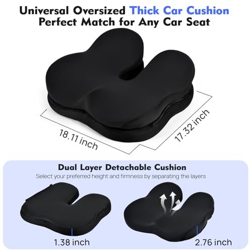 Office Chair Cushion & Car Seat Cushion - Memory Foam Dual-Layer Ergonomic Seat Cushion for Tailbone Pain Relief, Coccyx Support, Soft Yet Firm Comfort for All-Day Sitting