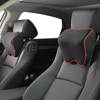 Crofy 2 Pack Car Neck Pillow, Softness Car Headrest Pillow for Driving with Adjustable Strap, 100% Memory Foam and Breathable Removable Cover, Comfortable Ergonomic Design, Black & Red - color: Black & Red