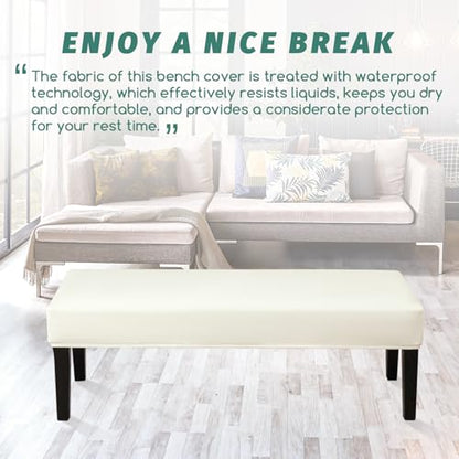 FUANGUI PU Waterproof Bench Cover, Stretch Dining Bench Cover for bedrooms, Living Rooms, Kitchens, Protector Chair Bench Piano Bench Seat Covers Stool Slipcover Removable, Washable - Beige - color: Pu Beige
