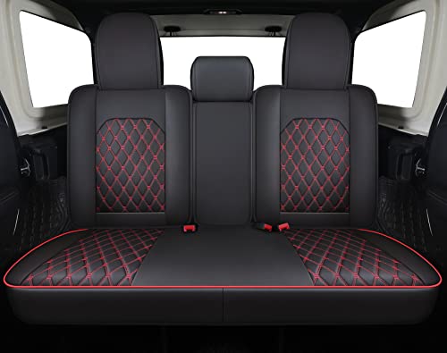 Jeep Wrangler JK JL 4-Door Seat Covers Full Set Custom Fit 2007-2026 Unlimited X Rubicon 392 Sahara Willys Sport High Altitude 4X4 Truck Pickup Waterproof Leather (Full Set/Black-R) - color: Full Set/BLACK-Red