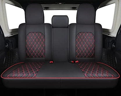 Jeep Wrangler JK JL 4-Door Seat Covers Full Set Custom Fit 2007-2026 Unlimited X Rubicon 392 Sahara Willys Sport High Altitude 4X4 Truck Pickup Waterproof Leather (Full Set/Black-R) - color: Full Set/BLACK-Red