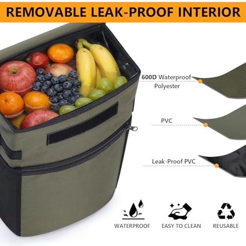Car Trash Can with Lid, 100% Leak-Proof Removable Liner, Collapsible Automotive Garbage Bin & Organizer with Storage Pockets, Universal Fit for SUV, Truck, RV (Military Green) - color: Military Green