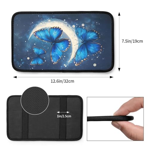 Universal Car Center Console Cushion Pad, Blue Butterfly Moon Soft Waterproof Car Center Console Cover Auto Armrest Seat Box Cover Protector for Most Vehicle SUV Truck Car - color: Blue Butterfly Moon