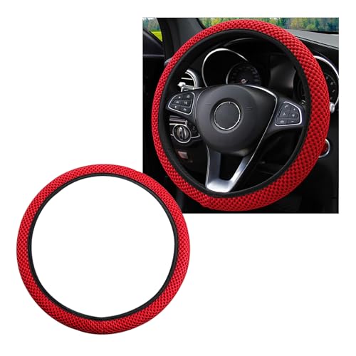 Yourkar Elastic Steering Wheel Cover, 15"×15" Comfy Breathable Stretch Steering Wheel Protector, Ice-Silk Cloth Polyester Steering Wheel Cover for Men Women, Car Accessories (Red) - color: Red