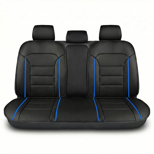 FH Group Back Seat Faux Leather Car Seat Cover - Universal Fit, Rear Seat Covers for Cars with Rear Split Bench, Car Seat Cushions for SUV, Sedan, Van Black - color: Blue Black Rear Set