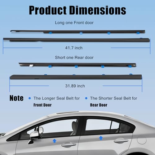 4Pcs Weatherstrip Window Moulding Trim Seal Belt Compatible with 2012-2015 Honda Civic Replace# 72410TR0A01 - color: 2012-2015, size: For Honda Civic