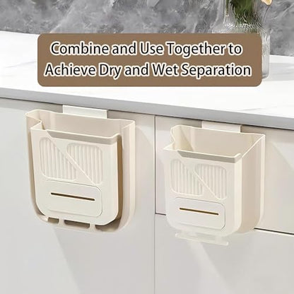 Hanging Trash Can for Kitchen Cabinet Door with 120 Garbage Bags, 1.6 Gallon Collapsible Trash Bin for Under Sink, Bathroom, Car, RV, Office (SmallCream) - size: SmallCream