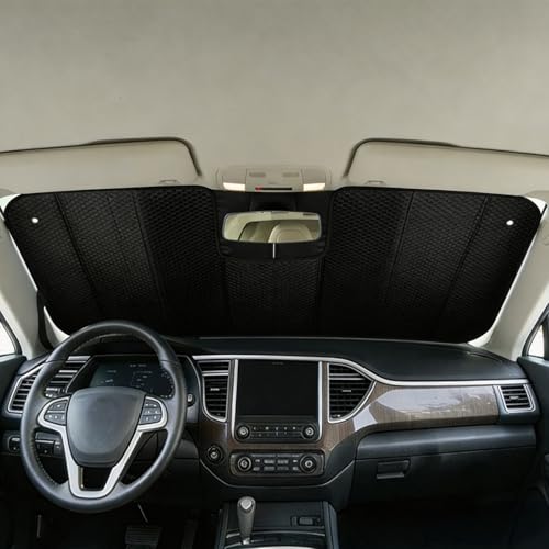 GWUSKDT Car Windshield Sunshade-Thicken 5-Layer Bubble Block Heat and Sun UV Rays,Front Windshield Sun Shade- Keeps Your Vehicle Cool - 58 x 27.5 Inch new Upgraded (New Black)