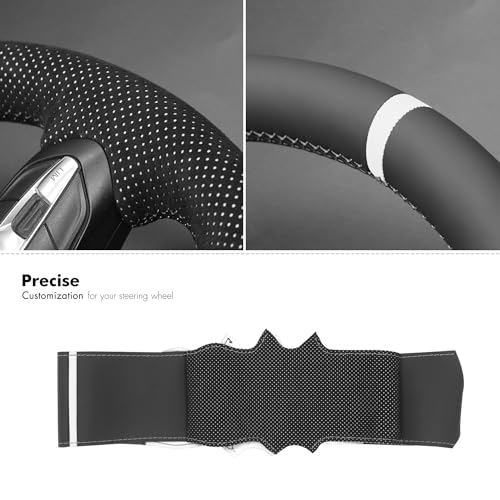 MEWANT Hand-Stitched Steering Wheel Cover for BMW (M Sport) F22 F23 F30 F34 F32 F33 F36 F10 F07 F12 F13 F06 F39 F25 F26 F15 F16, DIY Custom Fit Steering Wheel Wrap for BMW - color: 14:Black mesh Athsuede with White Layer