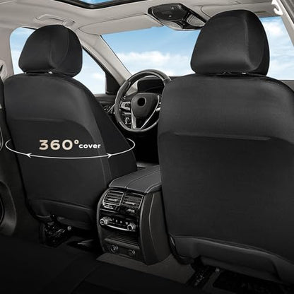 Coverado Car Seat Covers Full Set, Luxury Leather Car Seat Covers, Automotive Front and Rear Mesh Seat Covers, Full Set 5 Seats, Black Seat Covers for SUV Sedan Truck