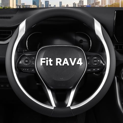 Customized Auto Car Steering Wheel Cover for Toyota RAV4 LE XLE Limited Hybrid 1996-2025 2026, Black+Silver - color: B-Black+Silver