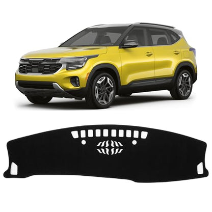 KUST Black Dash Cover Compatible with Kia Seltos 2024 2025 2026 Dashboard Cover Accessories for Seltos Non-Slip Polyester Dashboard Mat Custom Fit Center Console Sunshield Protector No Glare - size: Seltos 24-26(Black)