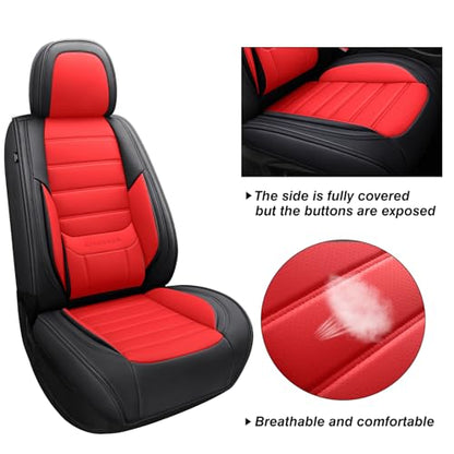MINGBRON Front Car Seat Covers, Leather Car Seat Covers, Fit for Most Cars SUV and Most Sedan Red - color: Black Red, size: Front Pair