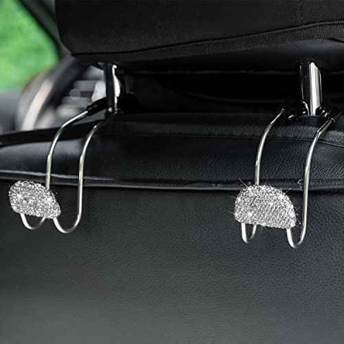 Car Headrest Hook, 2 Pack Bling Backseat Organizer Hanger for Purse Clothes Grocery Bag, Rhinestones Auto Headrest Storage Holder, Universal Car Seat Accessories for Most Vehicle (White) - color: White