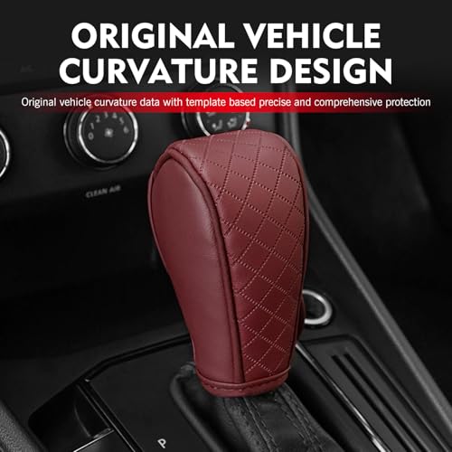 Car Gear Shift Knob Protector, Leather Anti-Slip Anti-Scratch Breathable Automatic Transmission Shift Knob Cover with Velcro, Universal for Car SUV Truck (Red) - color: Red