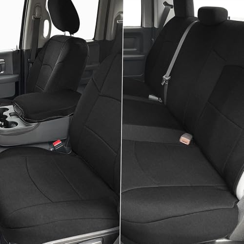 Front & Rear Seat Cover Compatible with 2013-2018 Dodge Ram & 2019-2022 Classic Ram Crew Cab, Neoprene Durability Truck Seat Cover, Rear ONLY Fit Full Bench Rear Seat Without Armrest - color: Black, size: 2013-2022 Ram 1500/2500 Front & Rear