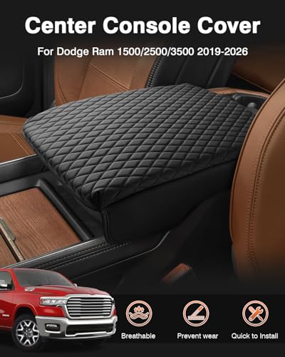 Shademax Center Console Cover for Dodge Ram 1500 2026 2025-2019, Armrest Cushion Pad Cover for 5th Ram 1500 2500 3500 Accessories Arm Rest Cushion Leather Bucket Seat Console Protector Anti-Scratch - size: Size for Dodge Ram 1500 2500 3500 2019-2026