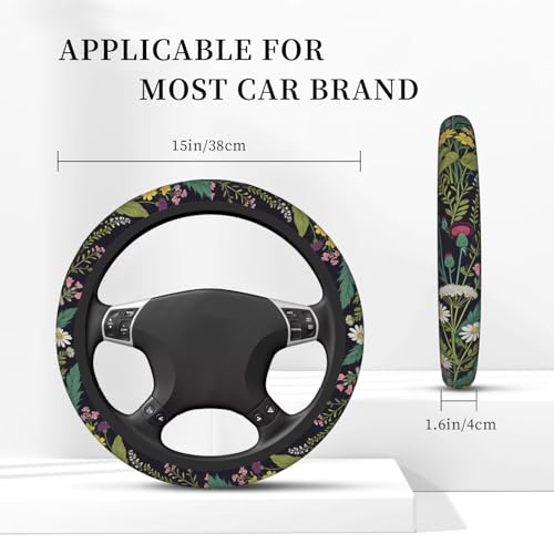 Wildflower Car Steering Wheel Cover Flowers Wildflower Steering Wheel Cover for Women Cute Anti-Slip Universal Breathable 14-15-in 2 Car Cup Coasters for Women