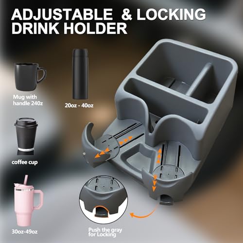 Car Center Console with Adjustable Cup Holders, Universal Center Console Organizer for Truck, Cars, Minivans, Suvs, Truck Floor Console, Bench Seat Center Console (Gray) - color: Gray