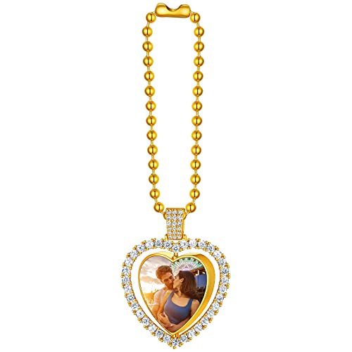 Custom4U Personalized Picture Car Charms for Rear View Mirror Custom Car Ornament Accessories Car Mirror Suspension Decoration Silver/Gold/Black Pendant Customized (Gift Box) - color: A-Heart-Gold Color