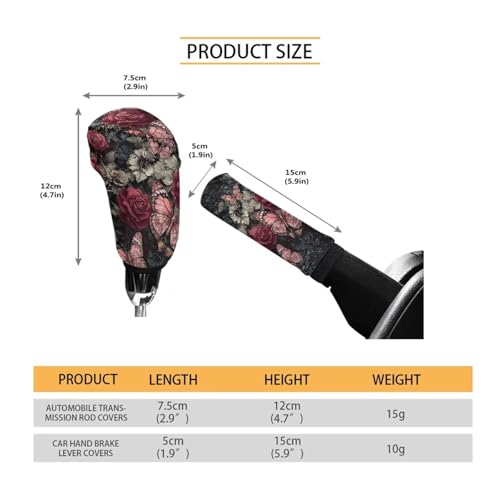 Butterfly Rose Pattern Car Handbrake Cover Gear Shift Cover Set Breathable Car Handbrake Grip Cover with Car Shift Knob Cover for Cars Truck SUV, Pack of 2 - color: Butterfly Rose