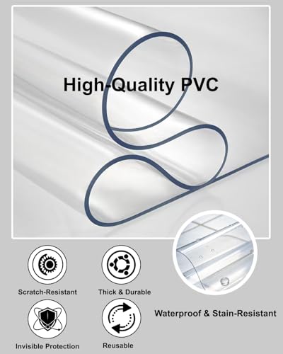 【16 Anti-Slip Stickers Included】6'×9' Large Clear Vinyl Floor Mats for Home, Waterproof Rug Cover, Plastic Rug Floor Protector Mat for Hardwood, Wipeable Clear Area Rug for Garage/Living Room - size: 6' x 9' (Rectangular)
