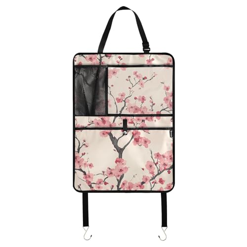 JIPONI Car Backseat Organizer, Japan Cherry Blossoms Automotive Back Seat Protector, Kick Mats with Storage Pockets for Kids Pets, Road Trip Accessories - color: Cherry, size: 1 Pack