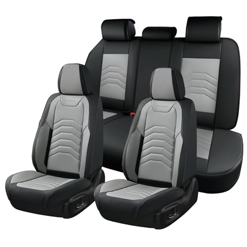 Coverado Car Seat Covers Full Set, Faux Leather Car Seat Covers for Cars, Car Seat Covers Front Seats and Back Car Seat Protector Waterproof, Car Seat Cushion Universal Fit for Most Cars, Black&Gray - color: Black&Gray(Line), size: FullSet