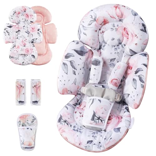 Generic Infant Car Seat Insert Compatible with Mamaroo Swing & Graco Swing and Infant Car Seat, Newborn Insert Baby Head Body Support, Reversible Design, Breathable Soft Fabric, 1Pcs - Pink Floral - color: Pink Floral