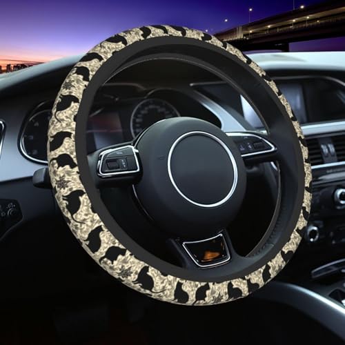 Cat Steering Wheel Cover Elastic Non-Slip Car Steering Wheel Covers with Seat Belt Shoulder Pad for Women Men - color: Cat